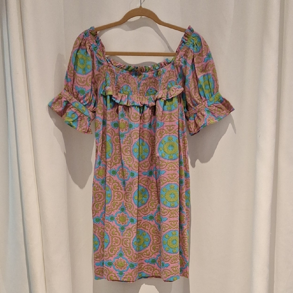 Uncle Frank Pink and Green Patterned Mini Dress Size XS
